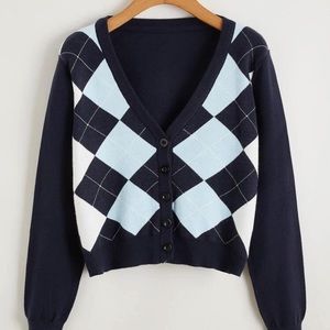 Blue argyle print sweater